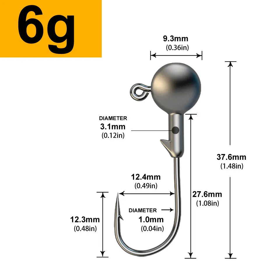 MrLurion 30pcs 1g 2g 3g 5g 10g 14g 18g 22g 25g 28g Fishing jigging head hook ,round head rigs fishhook for soft worm crank lu