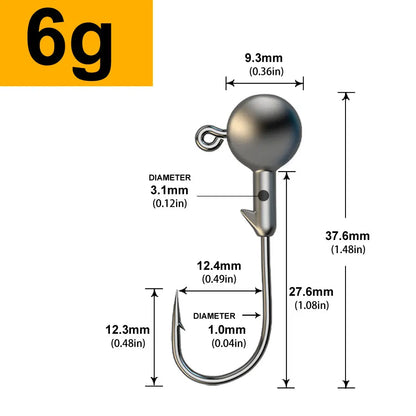 MrLurion 30pcs 1g 2g 3g 5g 10g 14g 18g 22g 25g 28g Fishing jigging head hook ,round head rigs fishhook for soft worm crank lu