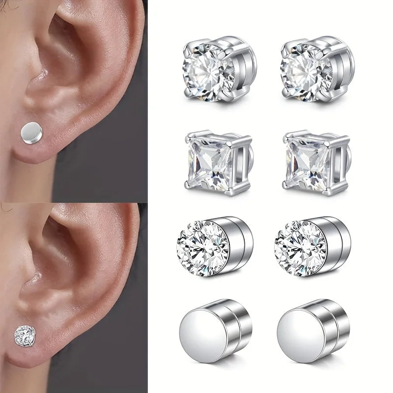 Set of man's magnetic earrings without punching ear clips,stainless steel personalized punk style women's ear studs