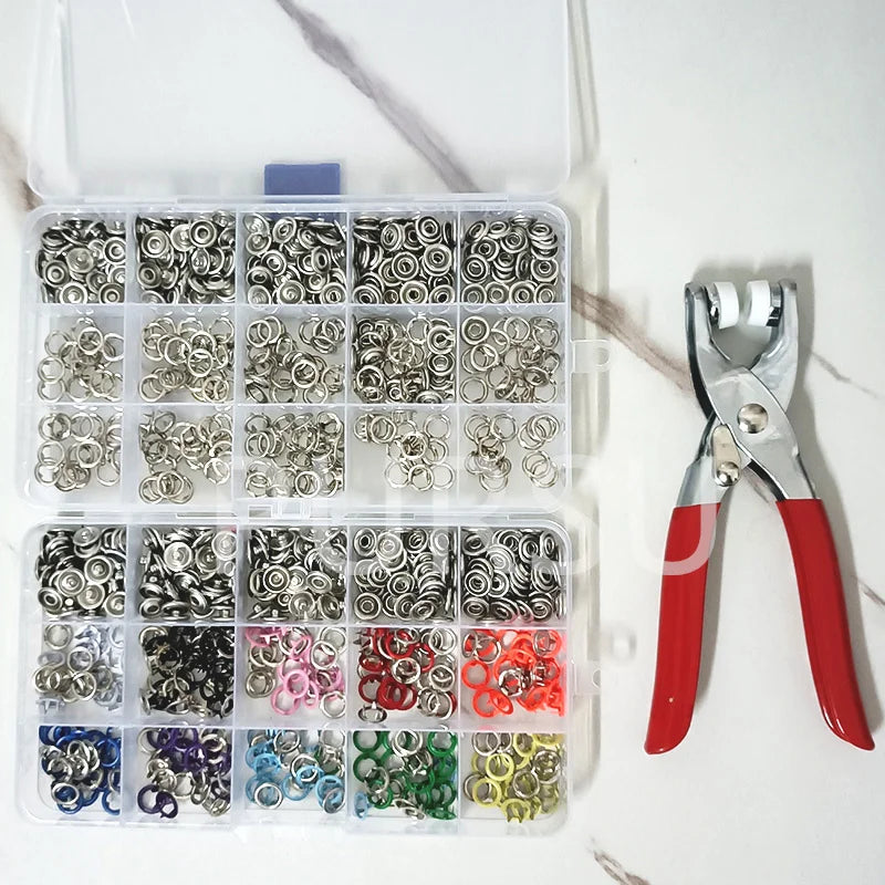 9.5mm Metal Hollow Five-Claw Snap Button For Installing Clothes Bag Sewing And DIY Craft Hand Pliers Tool - 200 Sets