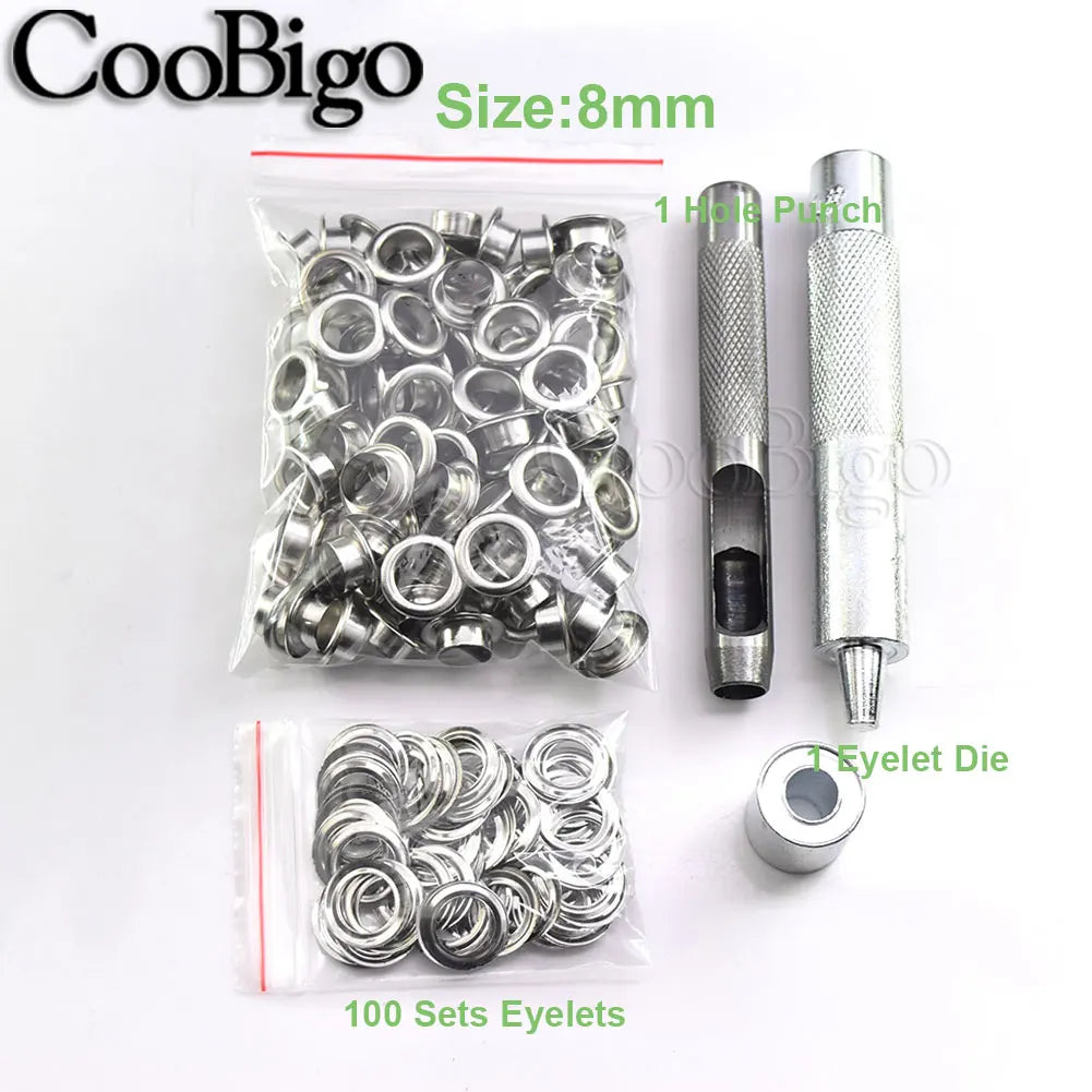 100sets Metal Eyelet Grommet Punch Installer Tool Set for Belt Clothes Canvas Curtains Shoes Tent 2mm 3mm 4mm 5mm 10mm 12mm 1
