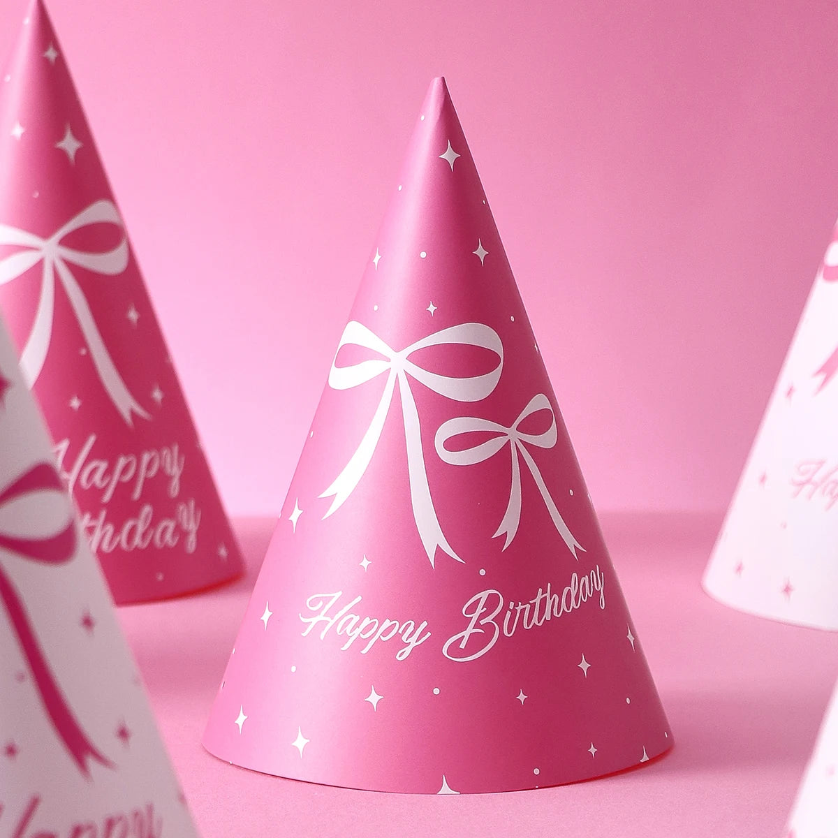 6 Pink Bow-Themed Party Paper Hats, Cute and Beautiful Pink Bow Designs, Suitable for Birthday Parties, Gender Reveal Parties
