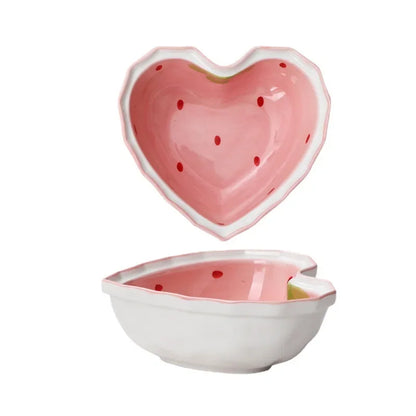 Strawberry Ramen Bowls and Spoons Creative Ceramics Anti-scald Instant Noodle Bowl Cute Strawberry Bowl Pretty Bowl - Bowl