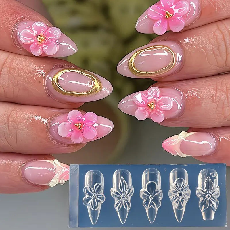 3D Flower Silicone Nail Mold Lily & Hibiscus Petals Carving Template Gel Polish Stencils for Spring Summer Manicure Decor