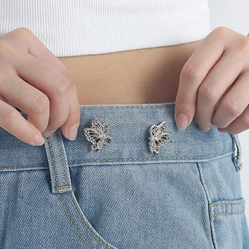 Jeans Button Adjustable Clips for Pant Skirts Waist Tightener Buckle Snap Button Adjuster Butterfly Pin Button Clothing Suppl