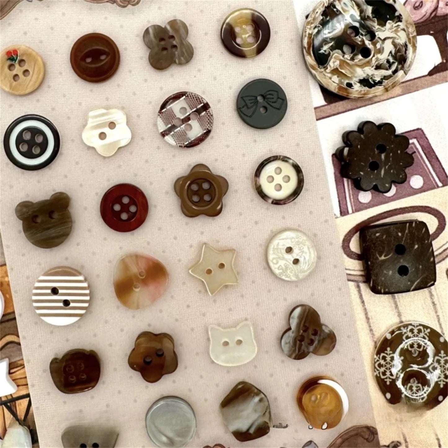 Classic Simple Maillard Colored Buttons Vintage DIY Handbook Decoration Materials Ins Beaded Baby Clothes Handmade Accessorie