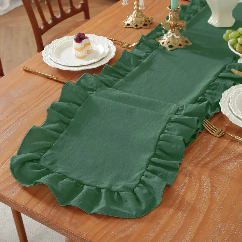 Ruffle Table Runner 100% Cotton Fabric Farmhouse Rustic Ruffled Edge Table Runner Wedding Decor for Christmas Holiday Baby Sh