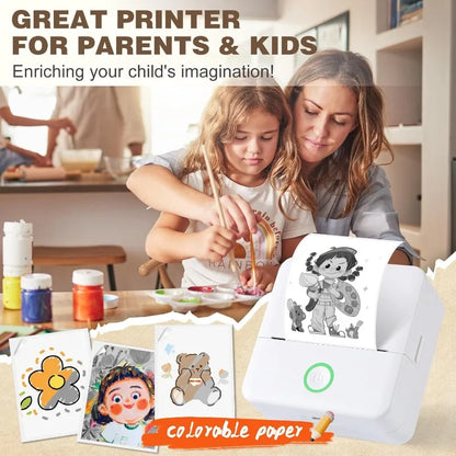 Thermal Mini Printer, Portable Inkless Sticker Maker,Bluetooth Free Cut Small Pocket Printer for Children DIY 57mm Photo Prin