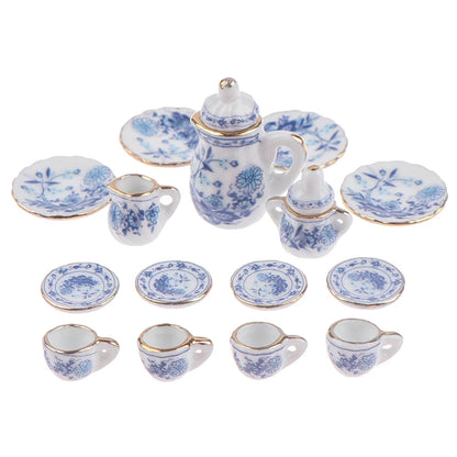 15Pcs 1:12 Dollhouse Miniature Tableware Porcelain Ceramic Tea Cup Set Model Kitchen Accessories For Doll House Decor Toys Gi