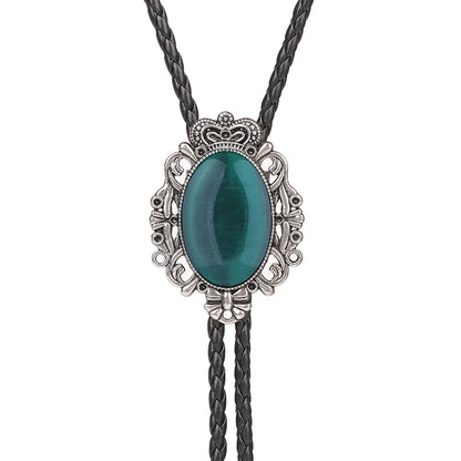 Bolo Tie Western Cowboy Opal Rodeo Leather Necktie - 06