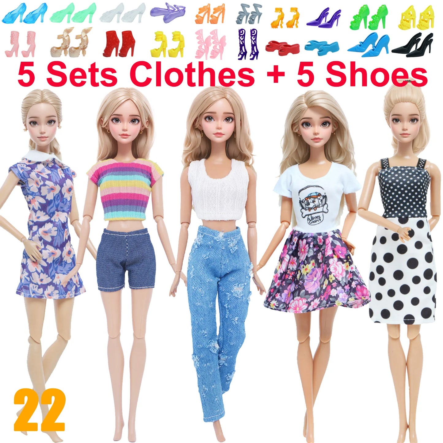 10 Pcs/Set Fashion Outfits 30cm Doll Shirt Pants Dress Shoes 11.5 Inch Doll Clothes Dollhouse 11.8" 1/6 Doll Accessories Toy