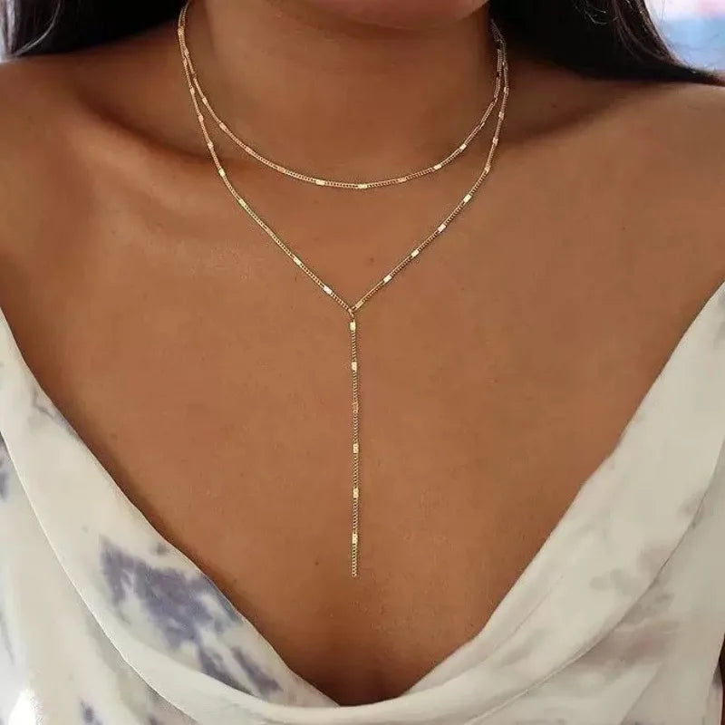 Stainless Steel Lariat Necklace Gold Plated, Dainty Long Necklace Laryered Necklaces For Women Girls, Y Shape Drop Pendant