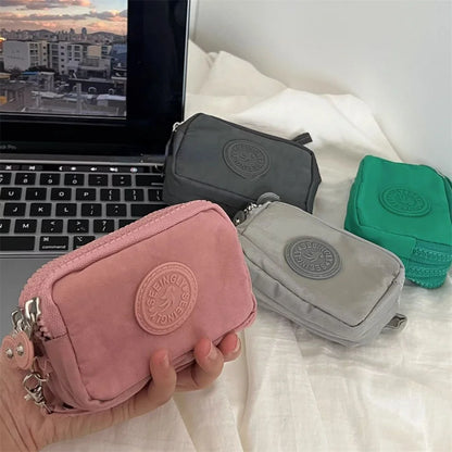 Mini Nylon Coin Purse Key Bag Women Wallets Zipper Waterproof Portable Three Layer Card Holder Female Girl Handbag Headphone 