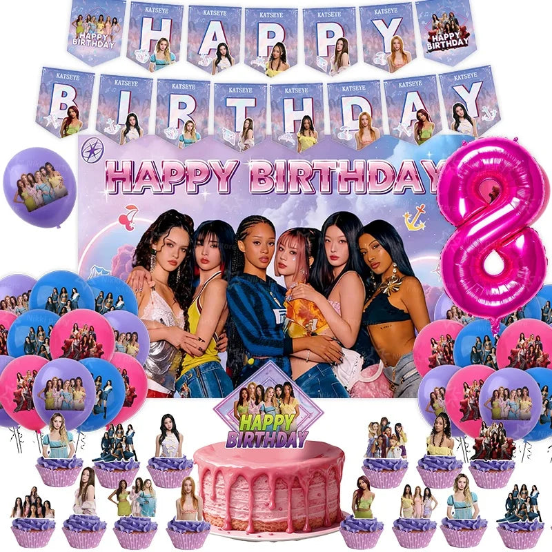 New Katseye Birthday Decoration Superstar Party Favors Stickers Poster Balloons Backdrop Banner Cake Decoration Baby Showe Gi