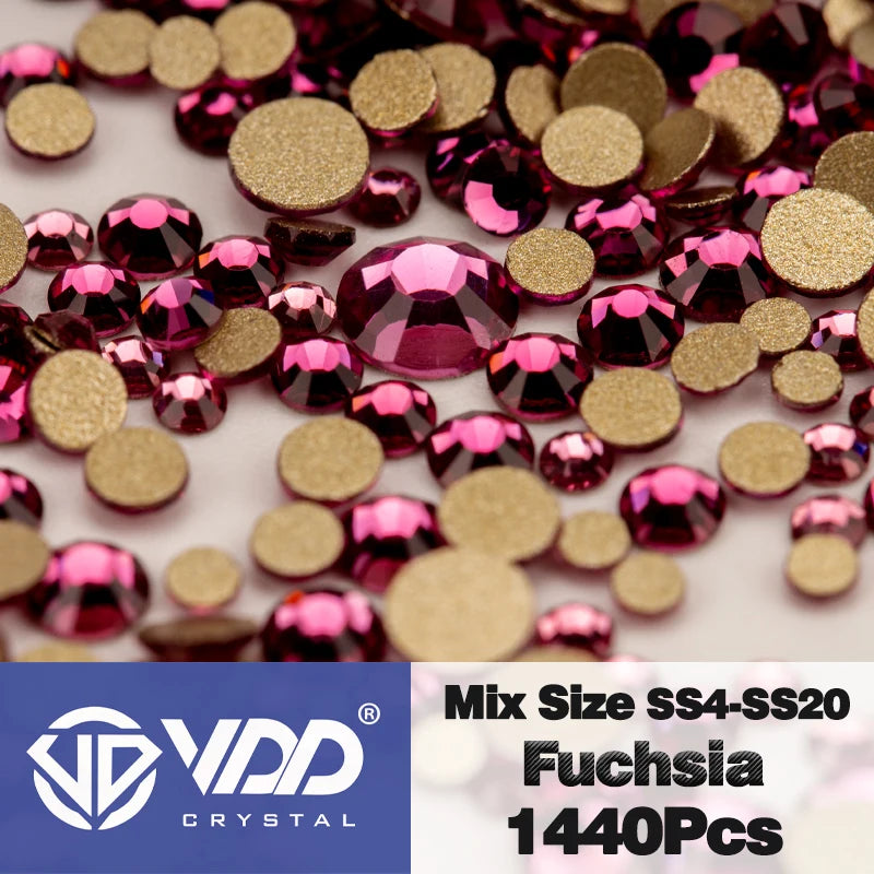 VDD SS4-SS20 Mix Size Clear Crystal Non-Hotfix Gold FlatBack Rhinestones Decorations DIY Glitter Stones 3D Nail Art Accessori