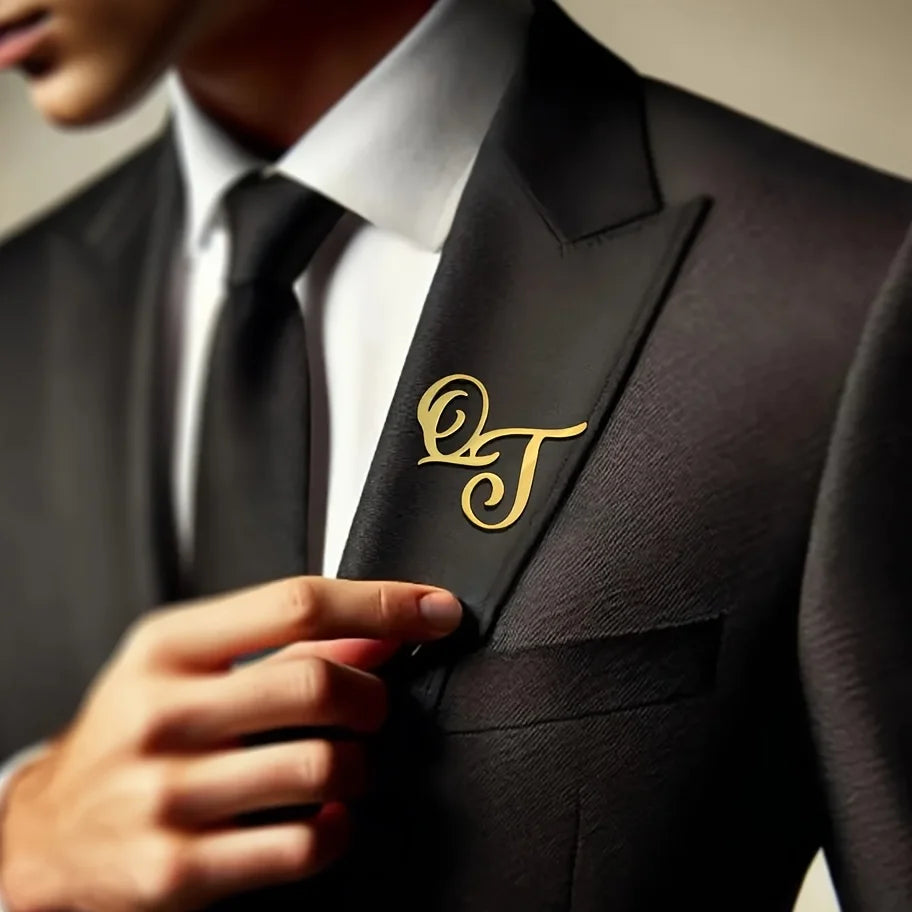 Custom Monogram Initial Name Stainless Steel Lapel Pin Personalized Brooch For Men Wedding Party Big Brooches Dad Gifts
