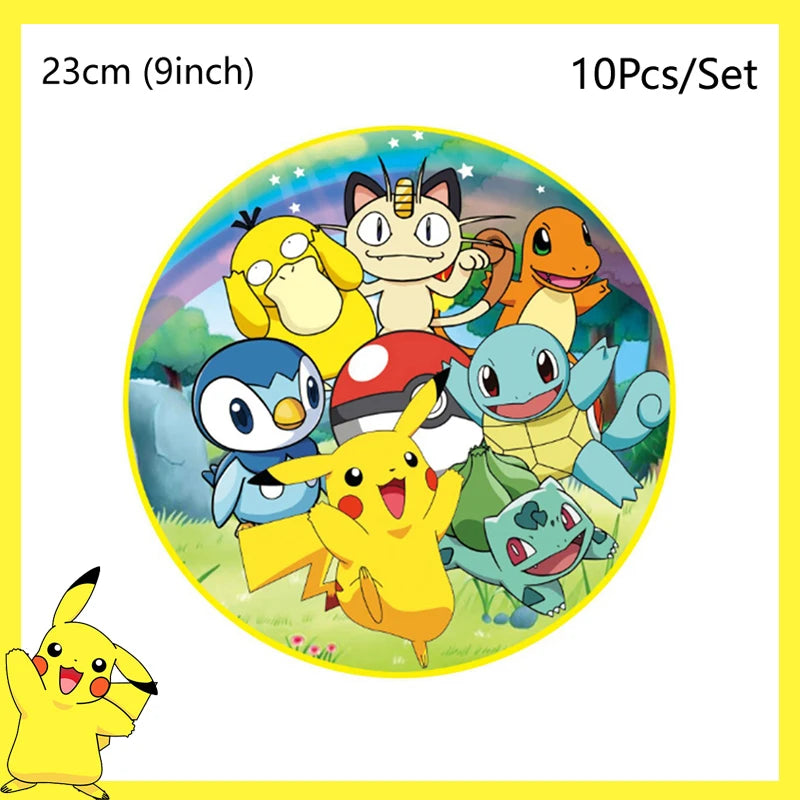 Pokemon Birthday Party Decoration Pikachu Disposable Tableware Cup Napkin Plate Tablecloth Baby Shower Cake Topper Flag Ballo