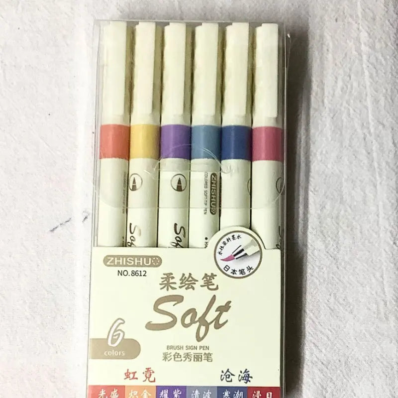 12/6 Color Vintage Watercolor Lettering Art Marker Drawing Pen Set Multicolor Soft Brush Tip Calligraphy Painting Art Supplie
