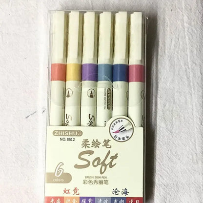 12/6 Color Vintage Watercolor Lettering Art Marker Drawing Pen Set Multicolor Soft Brush Tip Calligraphy Painting Art Supplie