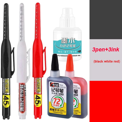 45mm Waterproof Deep Hole Marker Pens Long Nib Head Carpenter Pen White/Black/Blue Ink for Multi-Purpose Woodworking Hand Too