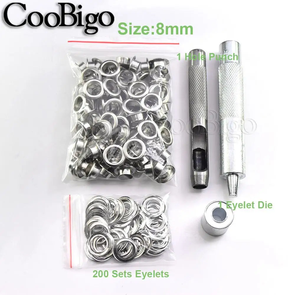 100sets Silver Metal Eyelets and Eyelet Punch Die Tool Set for Leathercraft Clothing Shoes Belt Bag Grommet Banner 2mm-17mm