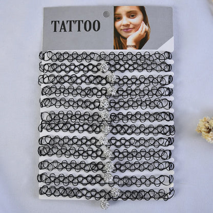 12pcs/lot Vintage Hippy Stretch Tattoo Choker Necklace Elastic Chocker Necklace Fishing Line Tattoo Colorful Necklace - Style