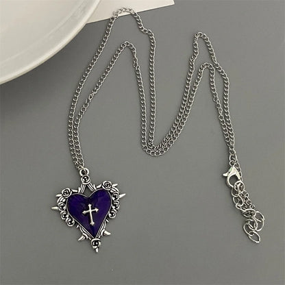 Punk Rock Red Black Heart Pendant Chain Necklace For Men Women Cool Hip Hop Street Vintage Goth Accessories Trendy Jewelry