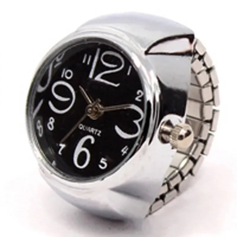 Vintage Punk Finger Watch Mini Elastic Strap Alloy Watches Couple Rings Jewelry Clock Retro Roman Quartz Watch Rings Women Me