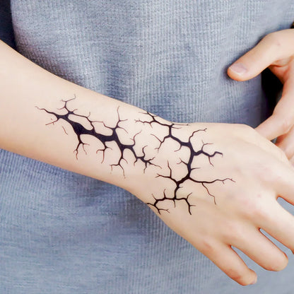 2Sheets Large Halloween Black Lightning Temporary Tattoo Sticker for Halloween makeup – Realistic Vein Design Face Tattoo Bod