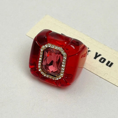 New Colorful Rhinestones Ring Geometric Three-dimensional Finger Ring Elegant Jewelry Square Ring Women