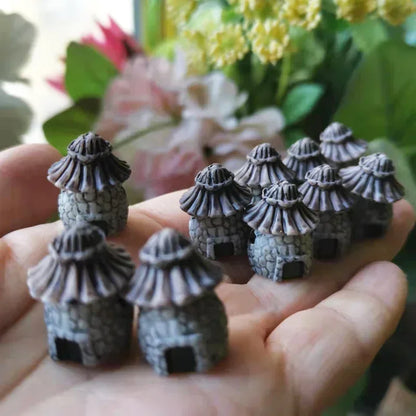 9 pcs mini house/little trees/miniatures cottage/shabby /cute/ fairy garden/gnome/moss terrarium home decor/crafts supplies -