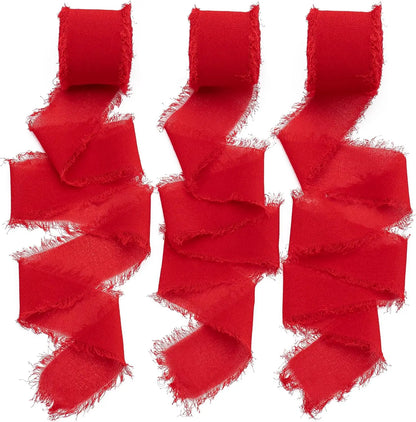 3 Roll/set 5m Frayed Edged Satin Handmade Chiffon Silk Ribbon For Wedding Invitation Bouquets Birthday Party DIY Decoration G