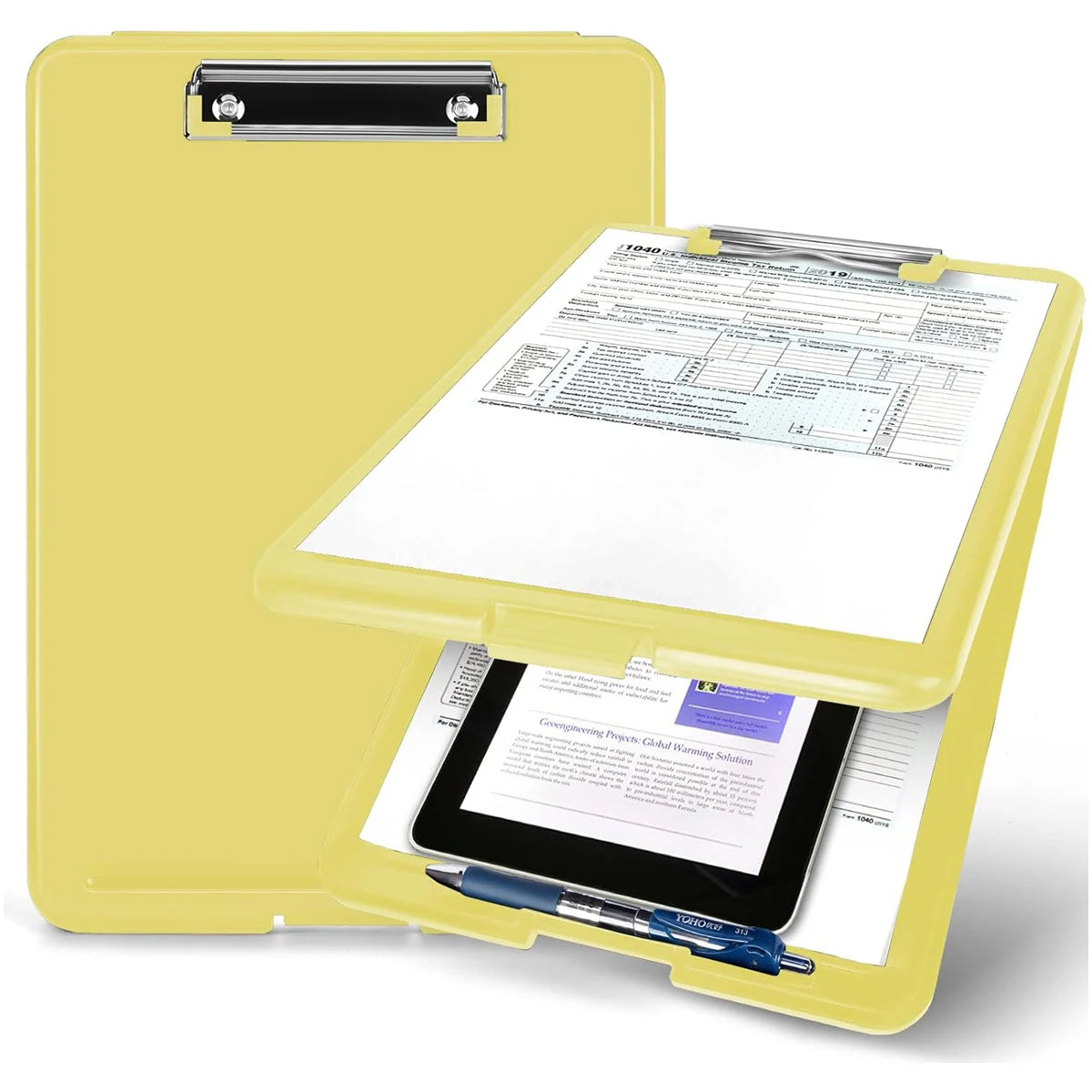 Clipboard with Storage (Multiple Colors Available) with Low Profile Clip, 9.5 x 13 Inch Sturdy Portable Writing Board, Foldab