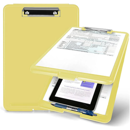 Clipboard with Storage (Multiple Colors Available) with Low Profile Clip, 9.5 x 13 Inch Sturdy Portable Writing Board, Foldab