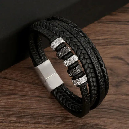 Classic Men's Leather Bracelet New Style Hand-woven Multi-layer Combination Accessory Fashion Man Jewelry - B4 / 23cm