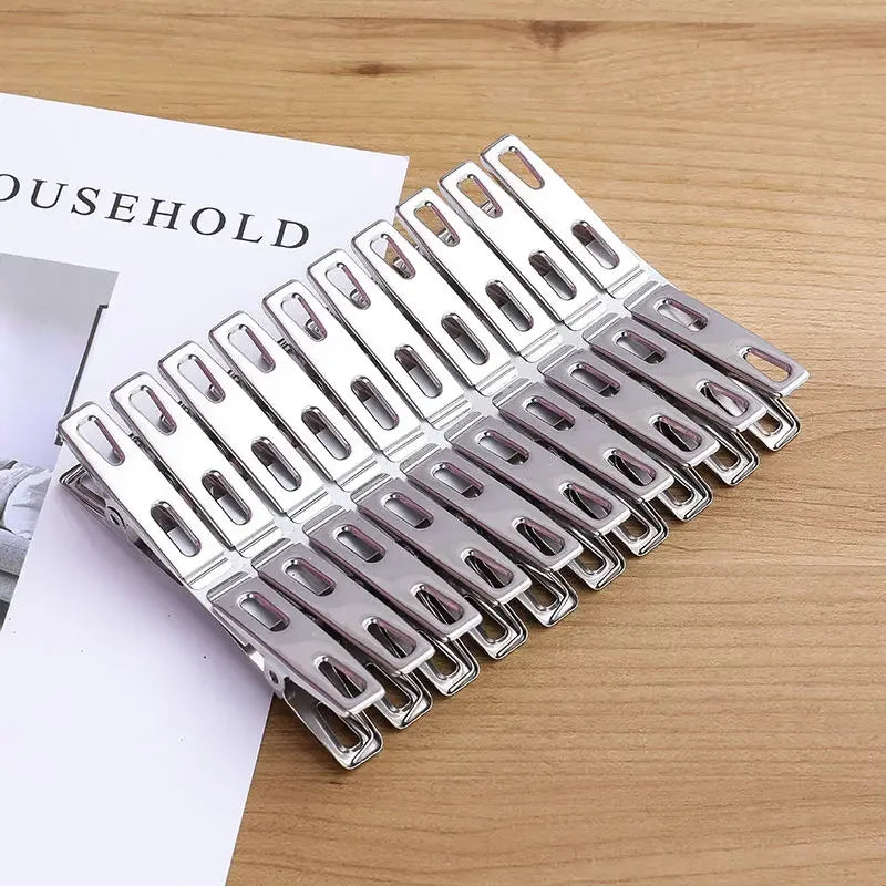 20pcs Stainless Steel Flat Mouth Clothespins, Binder Clips, Drying Hanger, Metal Clip Set, Metal Clothes Clips For Clothes So