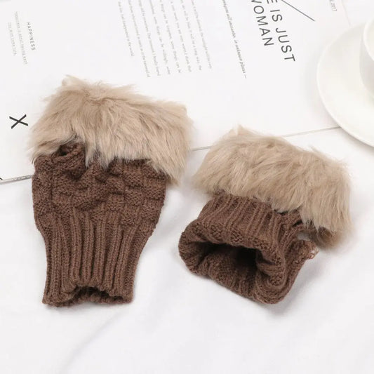 Rabbits Knitted Gloves, Faux Rabbit Hair Mittens, Warm Fingerless Gloves for Winter, Cozy Texting Gloves, Stylish Outdoor Han