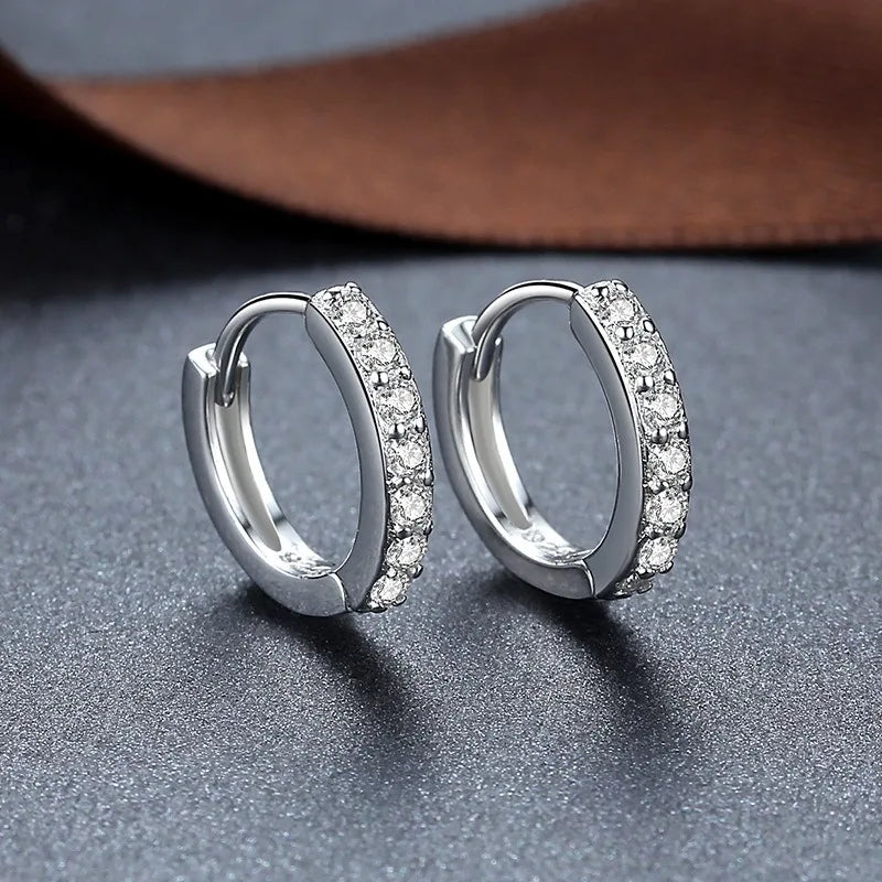 925 Sterling Silver Shining Zircon Earrings for Women Vintage Simple Round Circle Hoop Earrings Designer Party Jewelry Gifts