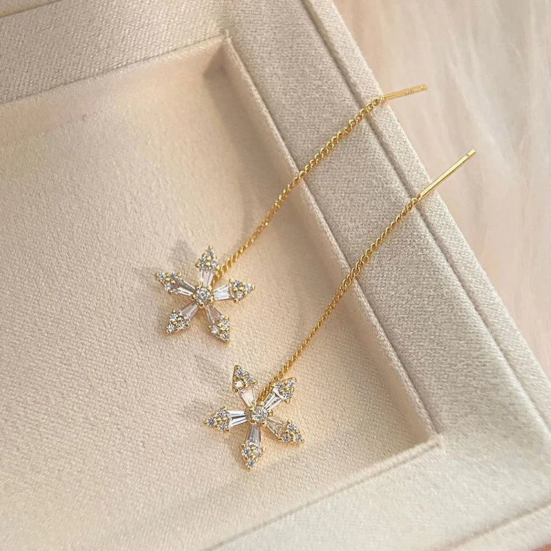 Trendy Long Wire Tassel Thread Chain Climb Star Heart Beads Pendants Drop Earrings women's Straight Hanging Earings Jewelry -