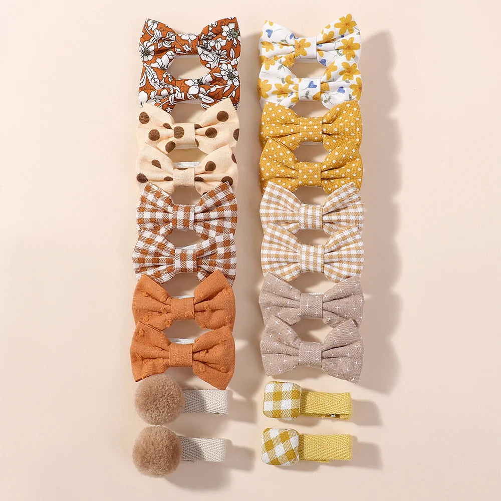 20pcs/set Lovely Kids Bows Hair Clips for Girls Barrette Boutique Full Coverage Fabric Children's Headwear Baby Hair Accessor