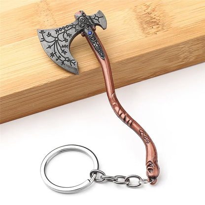 Punk Fashion Jewelry God Of War 4 Kratos Axe Keychains Exquisite Crystal Carved pattern Axe Pendant key holder Souvenir jewel