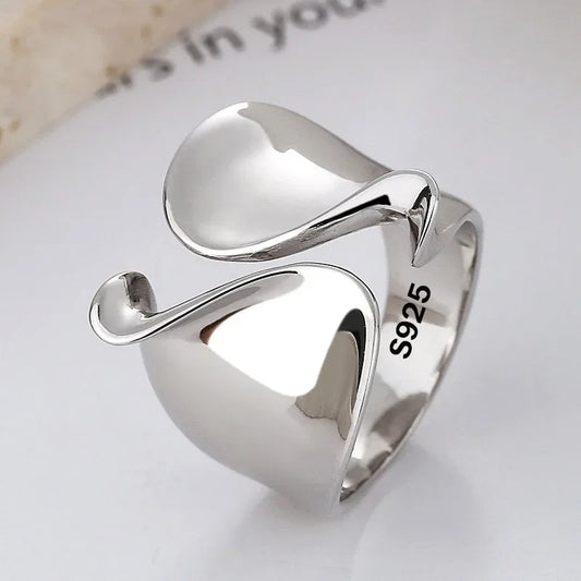 925 Sterling Silver Rings for Women Couple Minimalist Handmade Simple Big Open Ring Party Prevent Allergy Jewelry Holiday Gif