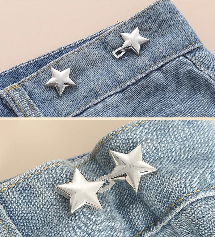 Star Adjustable Jeans Button Clips - Waist Tightener for Pants/Skirts, Universal Fit & Quick Size Adjustment (1 Pair)