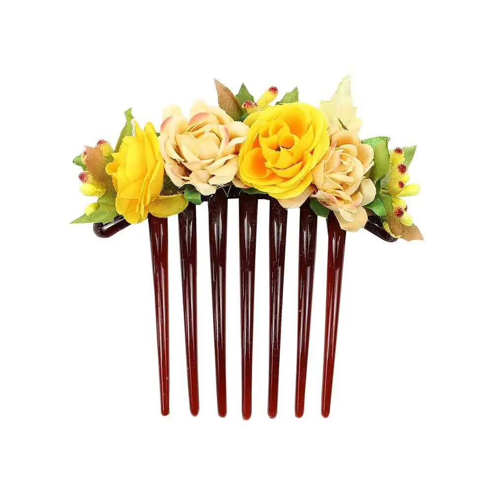 Bridal Hair Combs Rustic Wedding Floral Women Stimulation Flower Hairpins Brides Wedding Elegant Hair Accessories - yellow