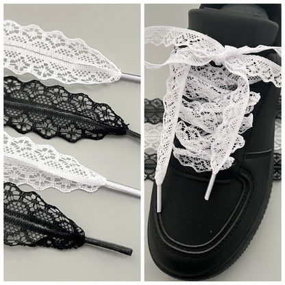 Lace Shoelaces for Women Casual Shoes 2.9CM Width Flat Shoelace for Sneakers Black White Shoe Laces Accessorices