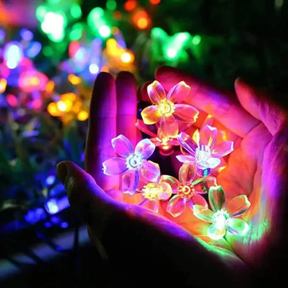 Solar Cherry Garden Blossom Flower Lights Garlands String Lights Solar Outdoor Waterproof Lawn Pathway Christmas Decoration L