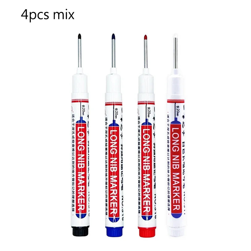 4/12 Pcs Waterproof Long Head Markers Deep Hole Marker Pen for Metal Carpenter Red/Black/Blue/Green Ink Woodworking Tools Mar