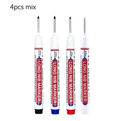 4/12 Pcs Waterproof Long Head Markers Deep Hole Marker Pen for Metal Carpenter Red/Black/Blue/Green Ink Woodworking Tools Mar