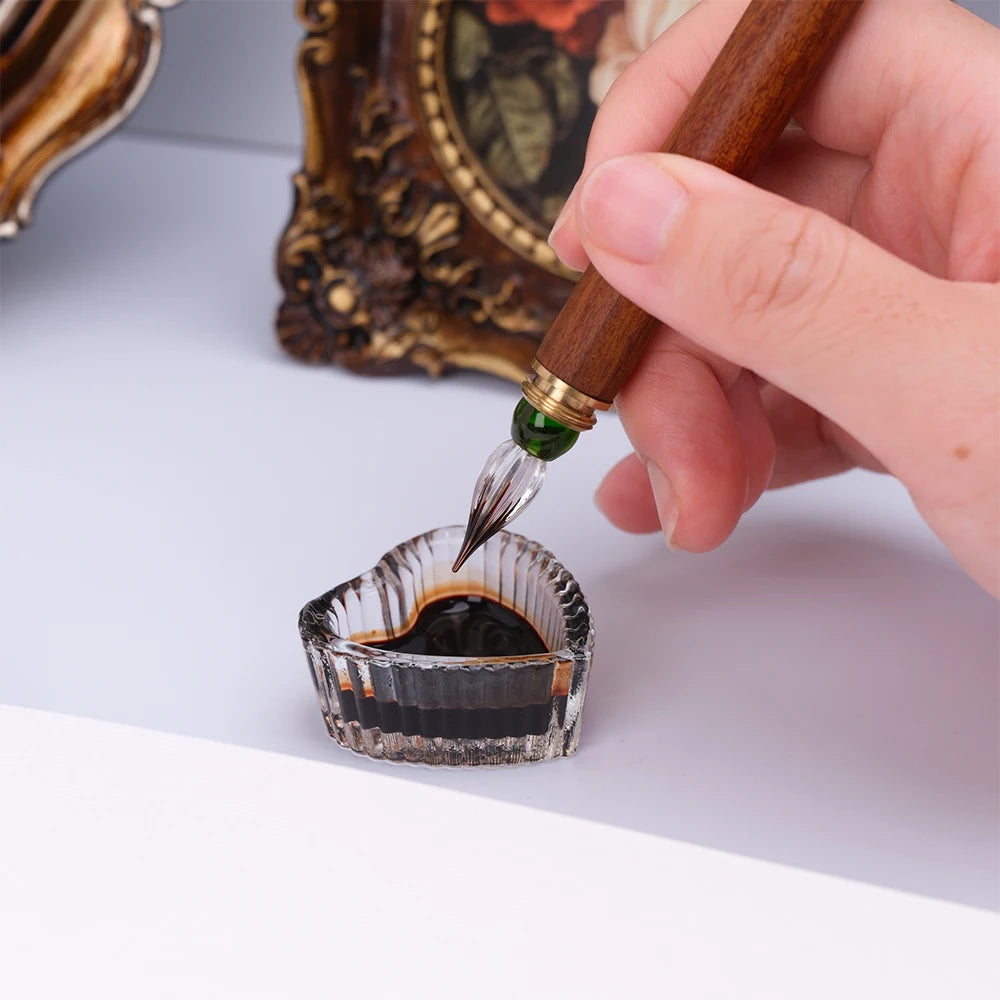 SeamiArt 1pc Wood Handle Glass Dip Pen for Calligraphy Students Writing Stationery Gift Fountain Pen Stationery Supplies