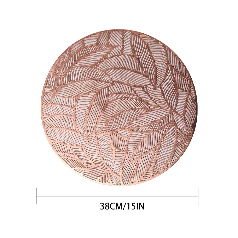 Set of 4 Table Mat Leaf Golden PVC Placemat Hollow Insulation Coaster Pads Table Bowl Home Christmas Modern Style Decor - ROS
